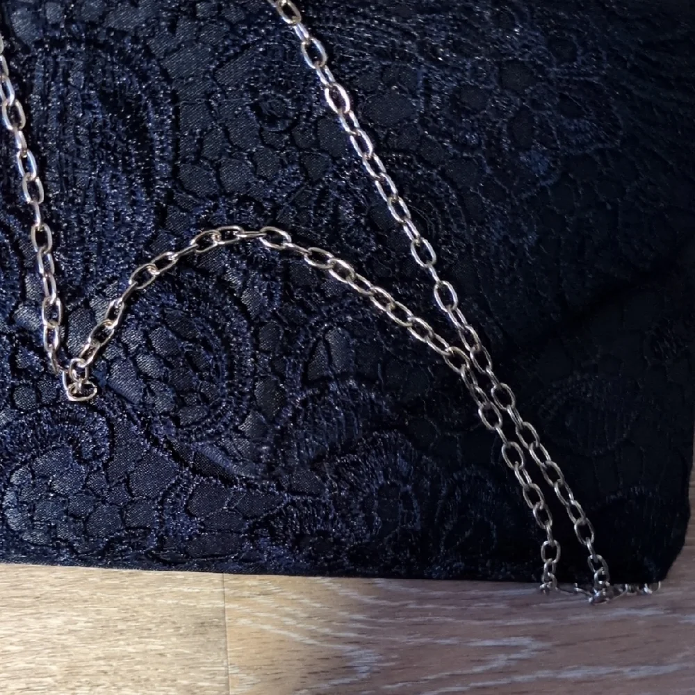 Navy Lace Envelope Clutch with Chain Strap - Women's Evening Bag - Picture 6 of 6